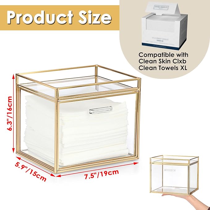 Sumnacon Disposable Face Towel Holder Glass Face Towel Storage Box with Drawer Compatible with Clean Skin Cluub Clean XL Makeup Box Organizer for Bathroom,Vanity Countertop