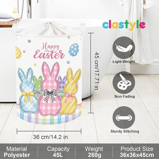 Clastyle Easter Rabbit Cross Kid Storage Basket Baby Laundry Hamper Boy Girl Gift Toy Box Collapsible Egg Clothes Organizer Nursery Bin for Bedroom,36x45 cm