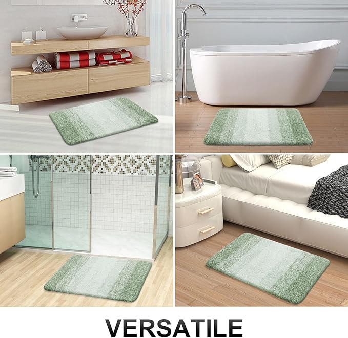 OLANLY Bathroom Rugs Sets 3 Piece, Soft Absorbent Microfiber Bath Mats and U-Shaped Contour Toilet Rug, Plush Shaggy Bath Mat Set for Bathroom (47"x20"+24"x16"+24"x20", Sage Green)