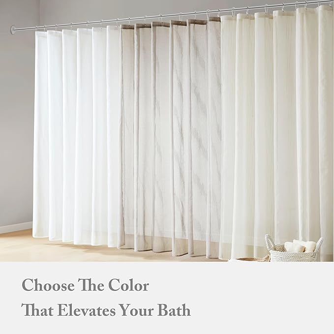 Madison Park Anna Sheers Shower Curtain, Textured Striped Accent Design, Modern Mid-Century Bathroom Decor, Machine Washable, Fabric Privacy Screen 72x72, Grey