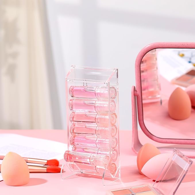 Weysat 2 Pcs Clear Acrylic Lip Balm Dispenser Organizer Holder for Lip Balm Containers Freestanding Counter Display Retail Stand for Lipsticks Glosses (Single Slot)