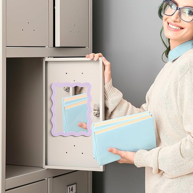 Leinuosen 1 Pcs Scalloped Magnetic Locker Mirror Small Real Glass Makeup Mirror with Magnetic Backing Cute Locker Decorations for Office Cabinet Lockers Accessories (5 x 7 Inch,Purple)