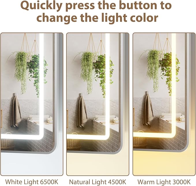 LOVMOR Led Medicine Cabinet with Mirror, Bathroom Vanity Mirror Cabinet with Shelves, 3-Color Lights Dimmer, Silver 30" H x 24" W