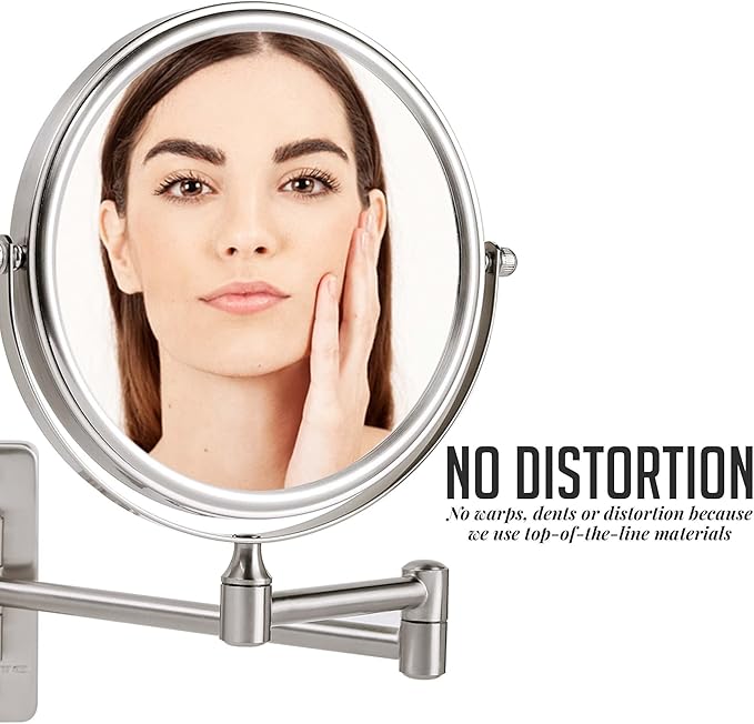 OVENTE 7" Wall Mounted Makeup Mirror with 1X/7X Magnification, Double Sided Magnifying Round Bathroom Vanity Mirror, 360° Swivel Design, Extendable and Folding Arm, Antique Bronze MNLFW70ABZ1X7X