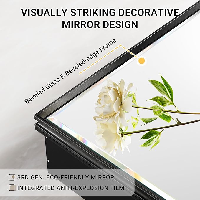 40x30 Pre-Assembled Black Medicine Cabinet with Mirror, Surface or Recessed Medicine Cabinet Mirror for Bathroom, Aluminum Beveled Frame Bathroom Vanity Mirror with Adjustable Shelves Storage