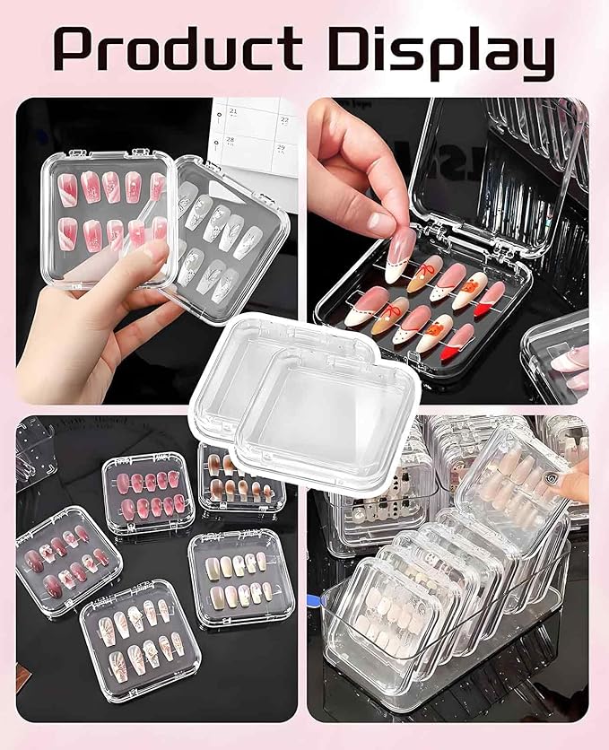 18PCS Press on Nail Cases, Artificial False Nail Storage Box Container with 60 PCS Adhesive Double