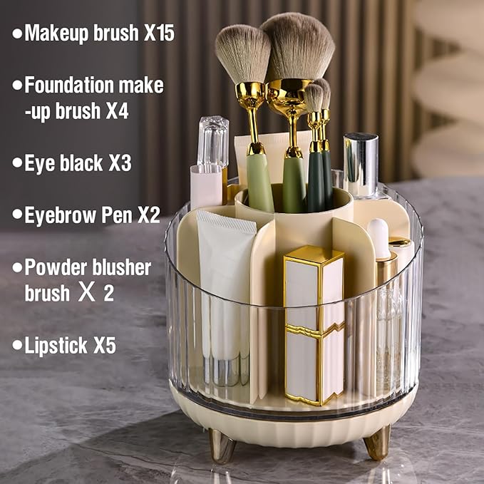 Makeup Box 360?? Rotating Storage Box Makeup Organizer Box Make Up Case Cosmetic Case Make Up Organizers And Storage Makeup Organizer Suitable For Dressing Room, Bedroom, Bathroom Cute Stuff (White)