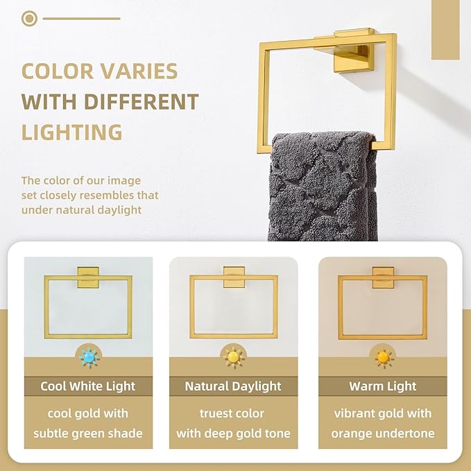 Angle Simple Hand Towel Holder Brushed Dark Gold, SUS 304 Stainless Steel Square Towel Ring for Bathroom Wall, 7.09 Inches