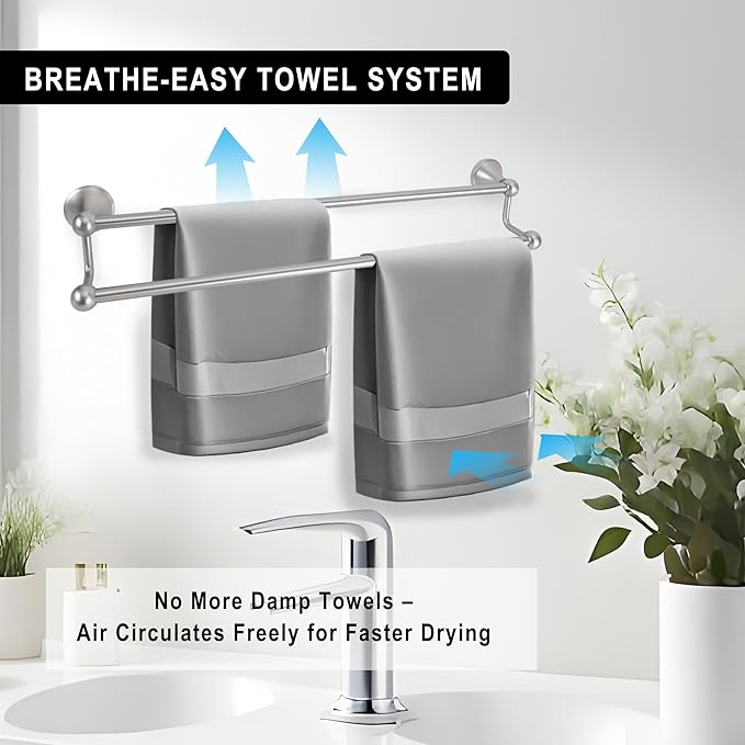 #304 Stainless Steel Double Towel Bar,Optional Different Length Installation (Brushed Nickel - 24 inches, Double Towel bar)