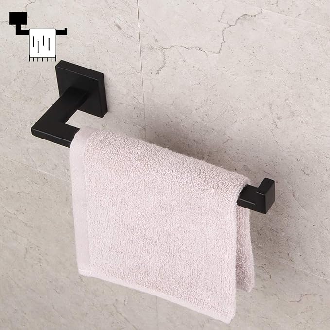 GERZWY Modern Black Towel Holder SUS304 Stainless Steel Towel Hanger Towel Ring for Bathroom Lavatory Wall Mount Contemporary Style IG1806-BK