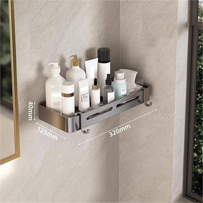 Triangular Wall-Mounted Shelf for Bathroom Or Toilet Area Rectangle Additional Balcony Storage Space for Small Bathrooms(Gray,Rectangle_1PCS NO Bars)