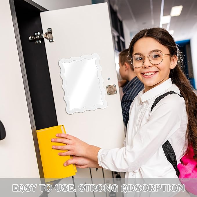 Leinuosen 2 Pcs Scalloped Magnetic Locker Mirror 5 x 7 Inch Small Real Glass Makeup Mirror with Magnetic Backing Cute Locker Decorations for Office Cabinet Lockers Accessories (White)