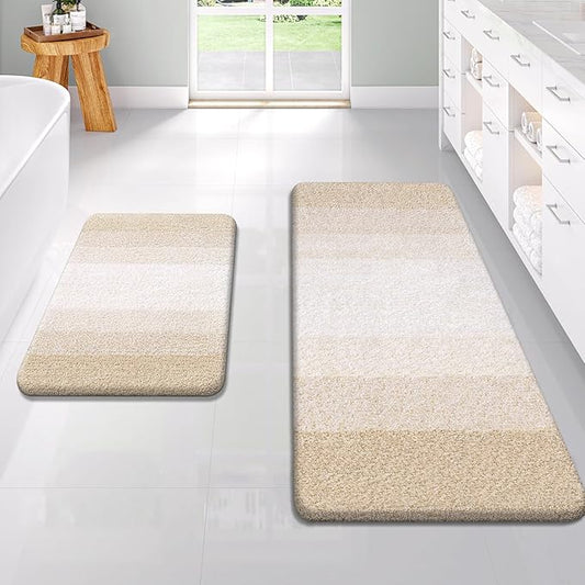 OLANLY Bathroom Rug Set 2 Piece, Soft Absorbent Microfiber Bath Rug Set, Non-Slip, Machine Wash Dry, Plush Shaggy Bath Mats for Bathroom (47"x20"+24"x16", Light Beige)
