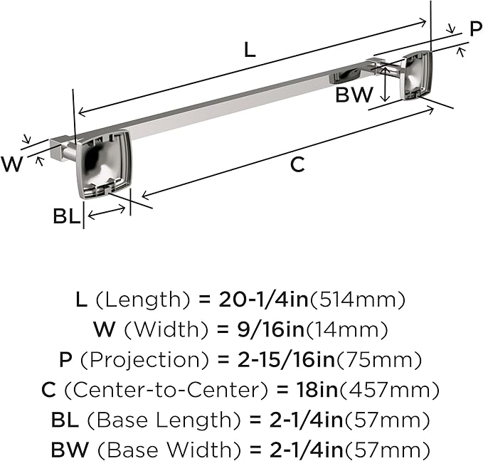 Amerock Stature Polished Nickel 18 inch (457mm) Towel Bar, BH36093PN