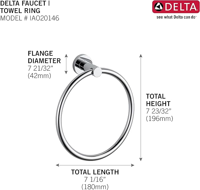 Delta, IAO20146, Lilah 7-1/16" Wall Mounted Towel Ring, Chrome