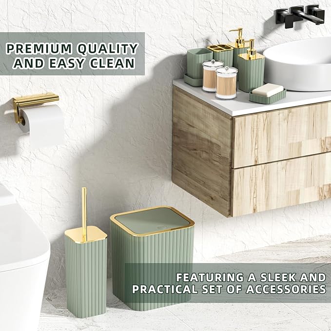 XLHOMO Bathroom Accessories Set - 25PC Sage Green Bathroom Set, Bathroom Set with Shower Curtain and Rugs, Sage Green Shower Curtain Set, Bathroom Accessory Set, Trash Can & Soap Dispenser