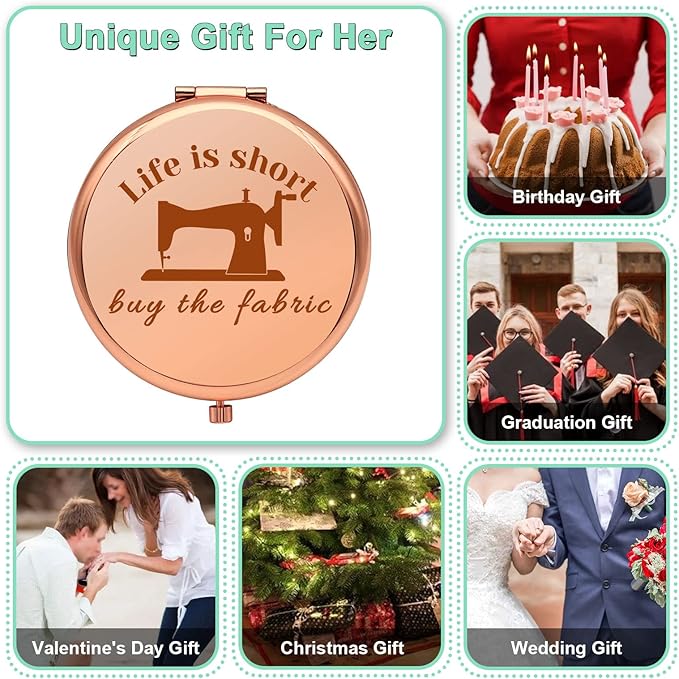 Sewing Gifts for Women Compact Makeup Mirror for Mom Grandma Aunt Seamstress Gift Ideas Sewing Lover Presents Funny Quilting Presents Folding Makeup Mirror for Friend Sister Christmas Birthday