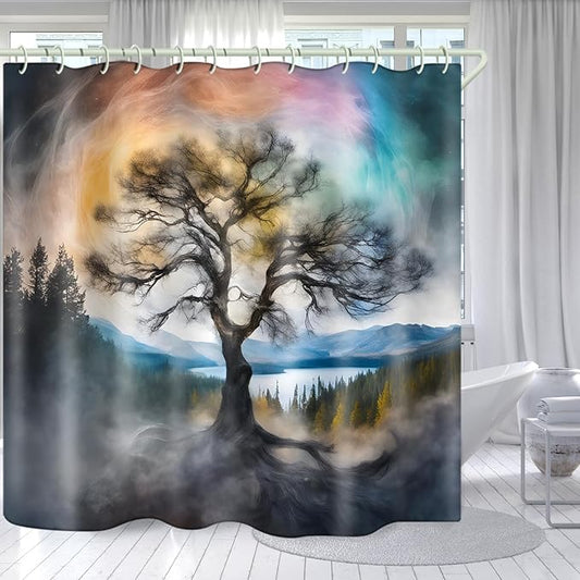 Bright Fabric Shower Curtains, Fantasy Tree Themed Design Art Shower Curtains, Bathroom Decor Set, 12 Shower Curtain Hooks (72 "Wx72 L) inch Waterproof Shower Curtain.
