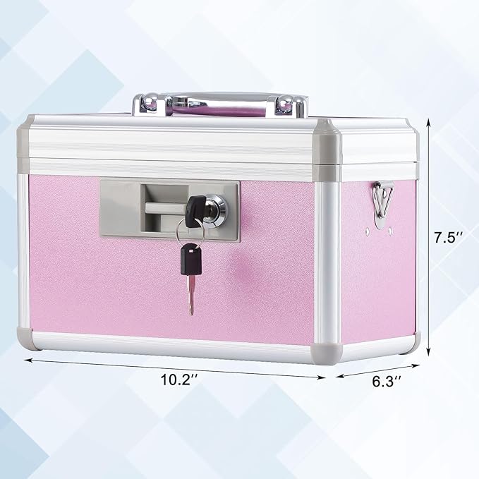 xydstay Medicine Box, First Aid Safe Medication Storage Box,Layered Aluminum Daily Medicine Cabinet,10.2" x 6.2" x 7.7", Pink
