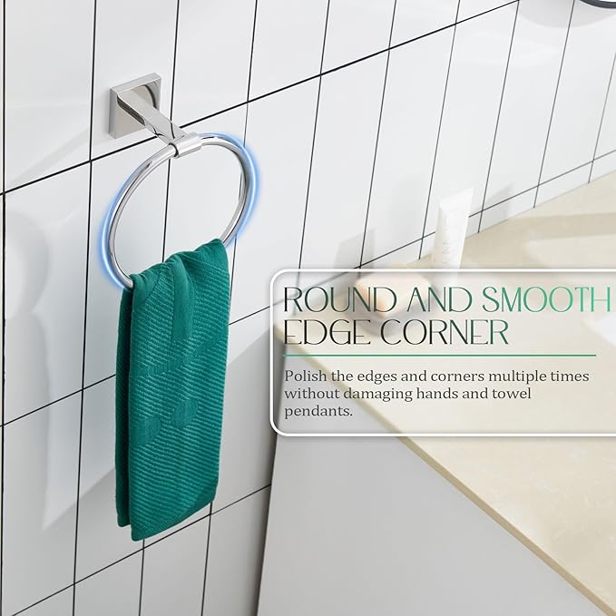 KOKOSIRI Hand Towel Ring Chrome Towel Holders Shower Towel Hanger Bathroom Lavatory Hardware Polished Stainless Steel Wall Mounted, B3010CH