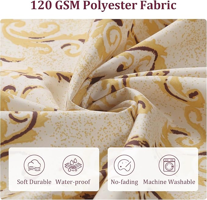 Long Fabric Shower Curtain, Burgundy Wine with Gold Yellow Paisley Damask Print, Waterproof Boho Bathroom Decor, 72" W x 78" H