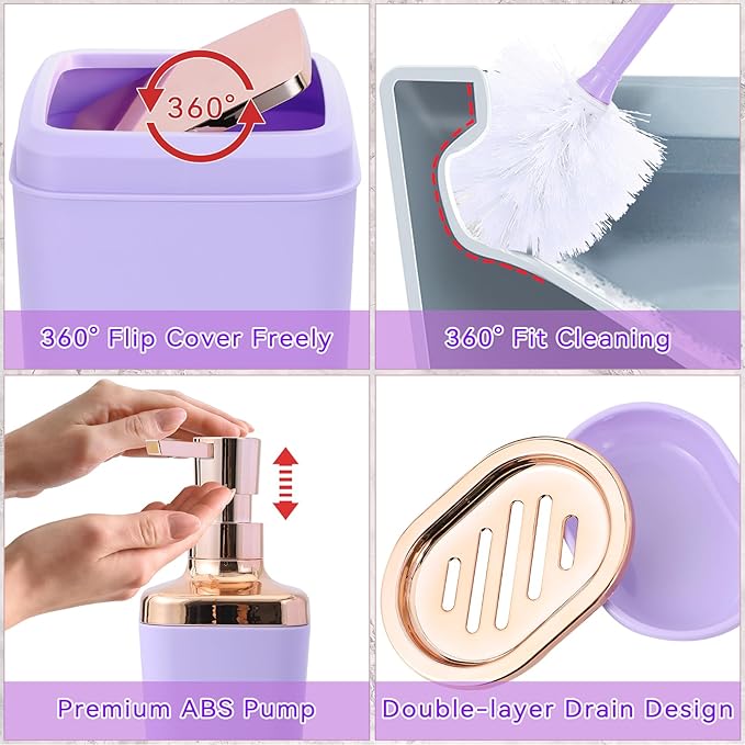 XLHOMO Bathroom Accessory Set–Bathroom Sets with Shower Curtain and Rugs, Non Slip Bathroom Rugs Super Absorbent, Light Purple Ombre Shower Curtain with Hooks, Lavender Bathroom Sets Complete for Home