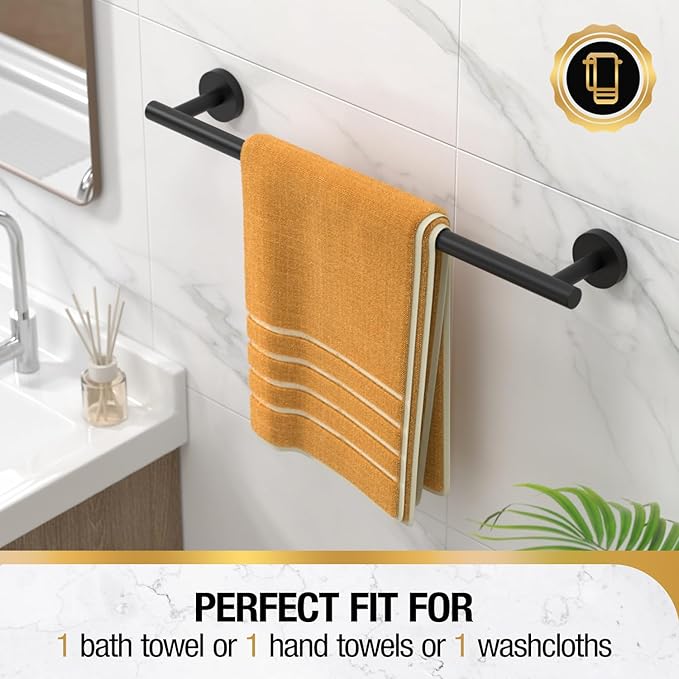 HITSLAM Matte Black 18 Inch Towel Bar for Bathroom, SUS304 Stainless Steel Bathroom Towel Rack Wall Mounted, Modern Home Decor Bath Towel Holder with Hardware Accessories (Total Length 19.8 Inch)