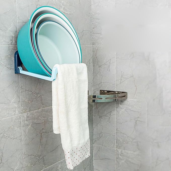 2PCS Washbasin Rack, Foldable Washbasin Storage Rack Wall Mounted Hanging Shelf for Bathroom Kitchen (Blue)