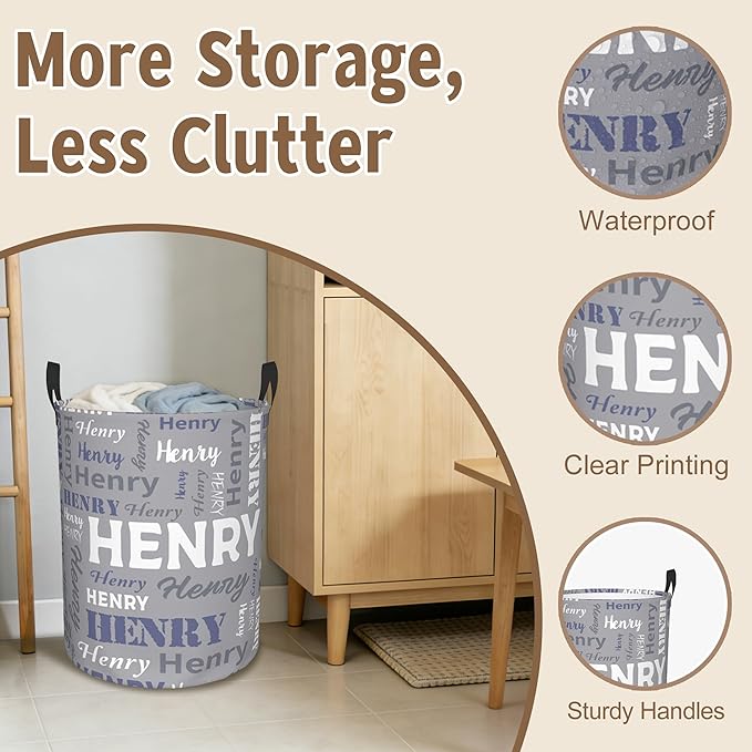 Custom Name Laundry Basket, Personalized Collapsible Laundry Hamper with Name for Bathroom Bedrooms, Customized Dirty Clothes Hamper Storage Basket Gifts for Kids Boys Girls Baby Men Women