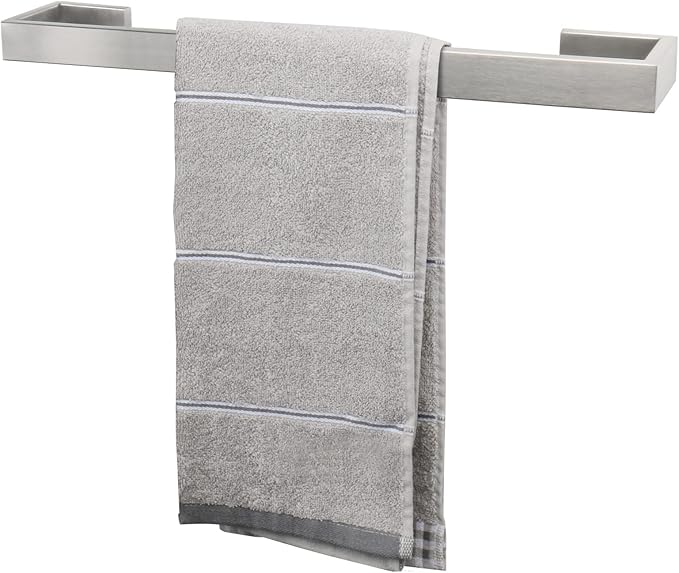TocTen Bath Towel Rack - Square Base Thicken SUS304 Stainless Steel Towel Bar for Bathroom, Bathroom Bar Accessories Towel Rod Heavy Duty Wall Mounted Towel Holder (Brushed Nickel, 16 Inch)