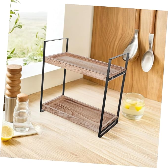 Wooden Bathroom Shelf Stand Toiletry and Spice Rack Sturdy Wood Organizer for Countertop Multi-use Storage for Cosmetics Kitchen and Bathroom