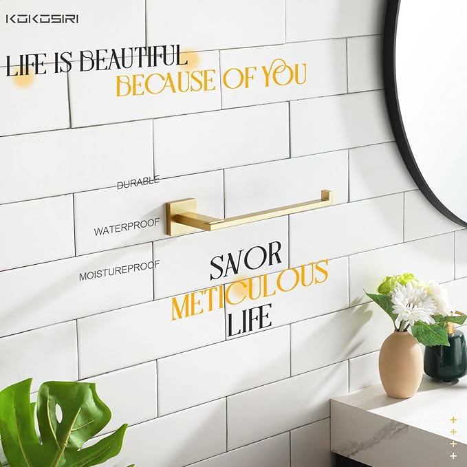 KOKOSIRI Bathroom Towel Bar Wall Mount Hand Towel Holder Hanger for Bathroom Storage and Organization Wall Mount, Brushed Gold Stainless Steel B3006BG