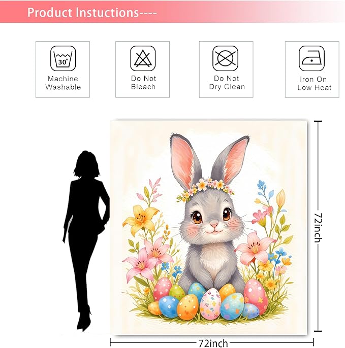 Dreamrflove Easter Bunny Shower Curtain Easter Shower Curtain Set Spring Floral Cute Rabbit Bathroom Shower Curtain Polyester Insulated Home Decor 72x72 InchHolidayDecoration