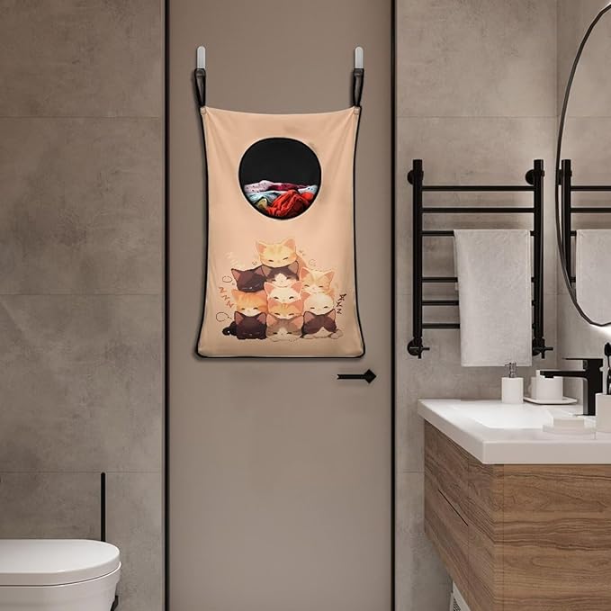 ZFRXIGN Cats Hanging Hampers for Laundry Over The Door Laundry Hamper Dirty Clothes Storage Orange Laundry Baskets Space Saving Hamper Zipper Closure Toy Organizers Home Decor
