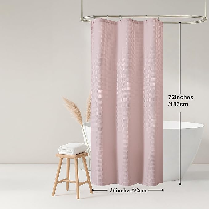 OWENIE Blush Shower Curtain, Stall Small Waffle Weave Heavy Fabric Shower Curtains for Narrow Size Bathroom, Waterproof Soft Hotel Spa Luxury Bath Curtain Set, Machine Washable, Blush, 36x72 Inch
