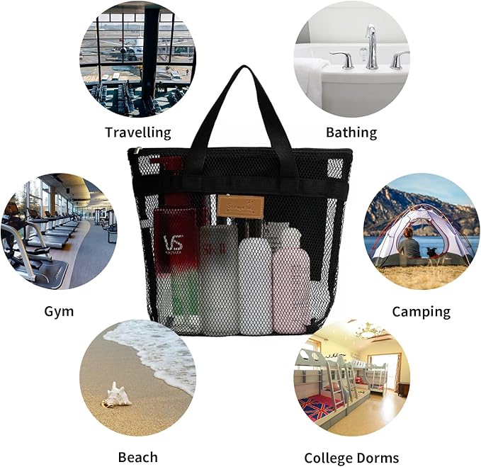 TOPASION Mesh Shower Caddy Bag Portable Hanging Toiletry and Bath Organizer with Zipper for Travel, Gym, Camping, College Dorms, Beach