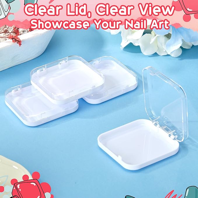 AceOrbit 48 Pcs Press on Nail Boxes with 180 Pcs Adhesive Double Sided Tape Acrylic Press on Nail Packaging Cases White Transparent Storage Case Organizer for Display Art Salon Supplies