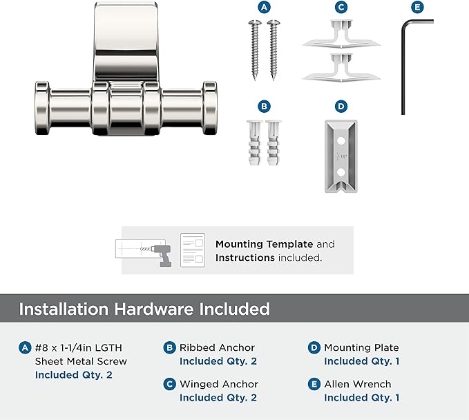 Amerock BH36050PN | Polished Nickel Double Robe Hook | 2-15/16 in. (75 mm) Length Towel Holder | Davenport | Towel Hook for Bathroom | Bathroom Hardware | Bath Accessories