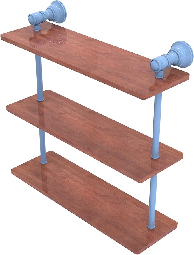 Allied Brass CL-5-16-IRW-FTB Carolina Collection 16 Inch Triple Wood Shelf, Flat Troll Blue