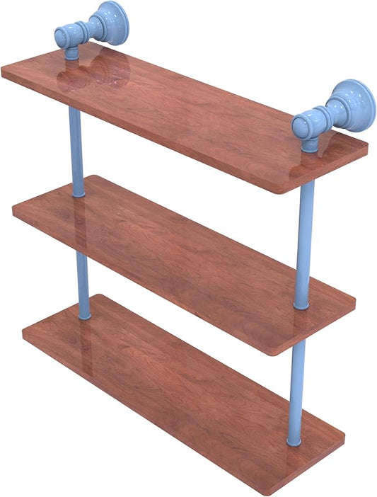 Allied Brass CL-5-16-IRW-FTB Carolina Collection 16 Inch Triple Wood Shelf, Flat Troll Blue