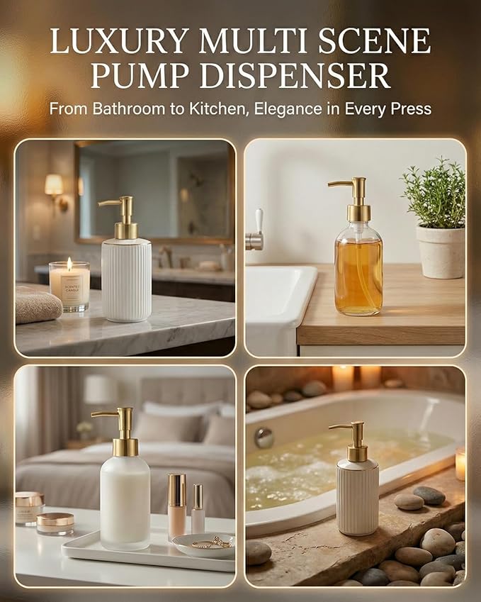 2-Pack Soap Dispenser Pumps Replacement, Universal Lotion & Soap Pump Heads for Standard 28/400 Bottle Neck, Gold Finish (Fits 26mm-28mm/ 1.02-1.10 inch)