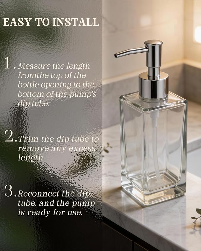 2-Pack Soap Dispenser Pumps Replacement, Universal Lotion & Soap Pump Heads for Standard 28/400 Bottle Neck, Silver Finish (Fits 26mm-28mm/ 1.02-1.10 inch)