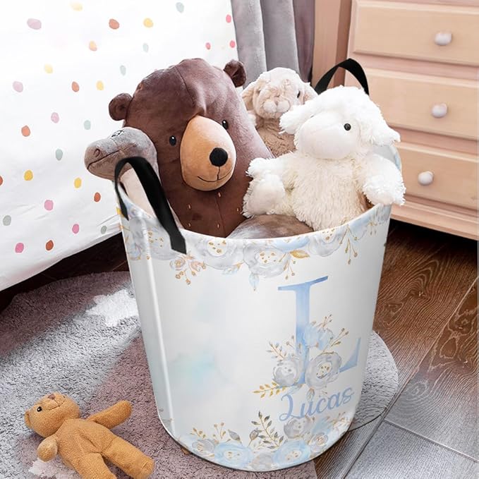 callie Personalized Laundry Basket for Kids Girls, Custom Initial & Flower Laundry Hamper, Clothes Toys Storage Bin for Bedroom Nursery (13.8" x 16.5", 15.7" x 19.6")