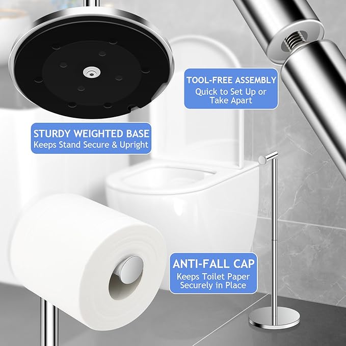 TACGEA Toilet Paper Holder Stand, Bathroom Toilet Paper Roll Holder Stainless Steel, Storage for 4 Rolls of Toilet Tissue, Sliver