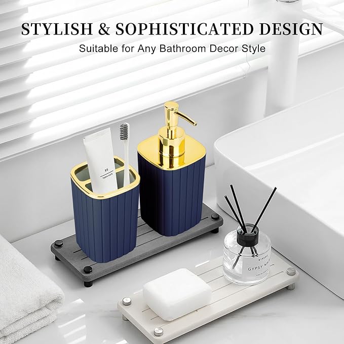 2PCS Bathroom Accessories Set, Navy Blue Bathroom Accessories Include Soap Dispenser and Toothbrush Holder for Boho Bathroom Decor
