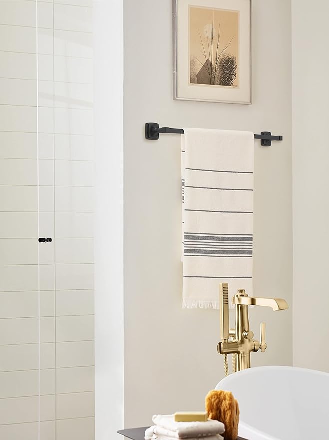 Amerock BH36094MB | Matte Black Towel Bar | 24 in (610 mm) Towel Rack | Stature | Bathroom Towel Holder | Bathroom Hardware | Bath Accessories