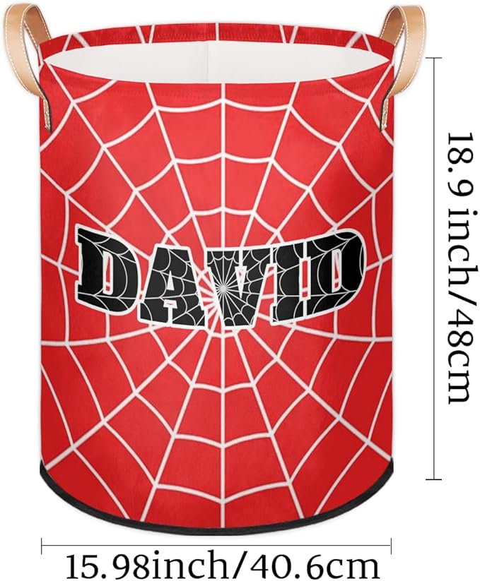 Spider Wed Personalized-Laundry-Hamper-Basket for Kids Custom Name Collapsible Storage Organizer Bin Dirty Clothes Toys Hamper for Boys Nursery in Laundry, Bedroom, Bathroom Blue Red