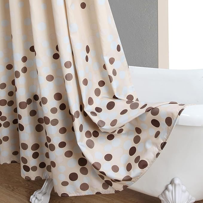 Long Fabric Shower Curtain, Sand Khaki Brown Ombre Polka Dot Shower Curtains for Bathroom, Waterproof Bathroom Curtains, 72" W x 78" H