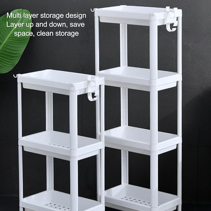 Narrow Freestanding Bathroom Shelf, Space Saving Storage Rack White Laundry Shelf for Bathroom Laundry Room Kitchen Bedroom Compact Areas (3 Tier)
