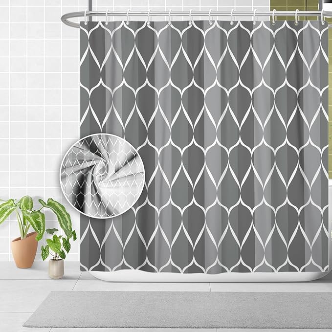 Gray Modern Bathroom Shower Curtain - Waterproof Fabric, Machine Washable - 72 x 72 Inches